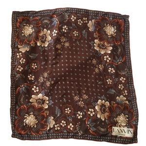Vintage Lanvin Paris Square Floral Scarf 23" x 22" Brown Blue Beige Flower